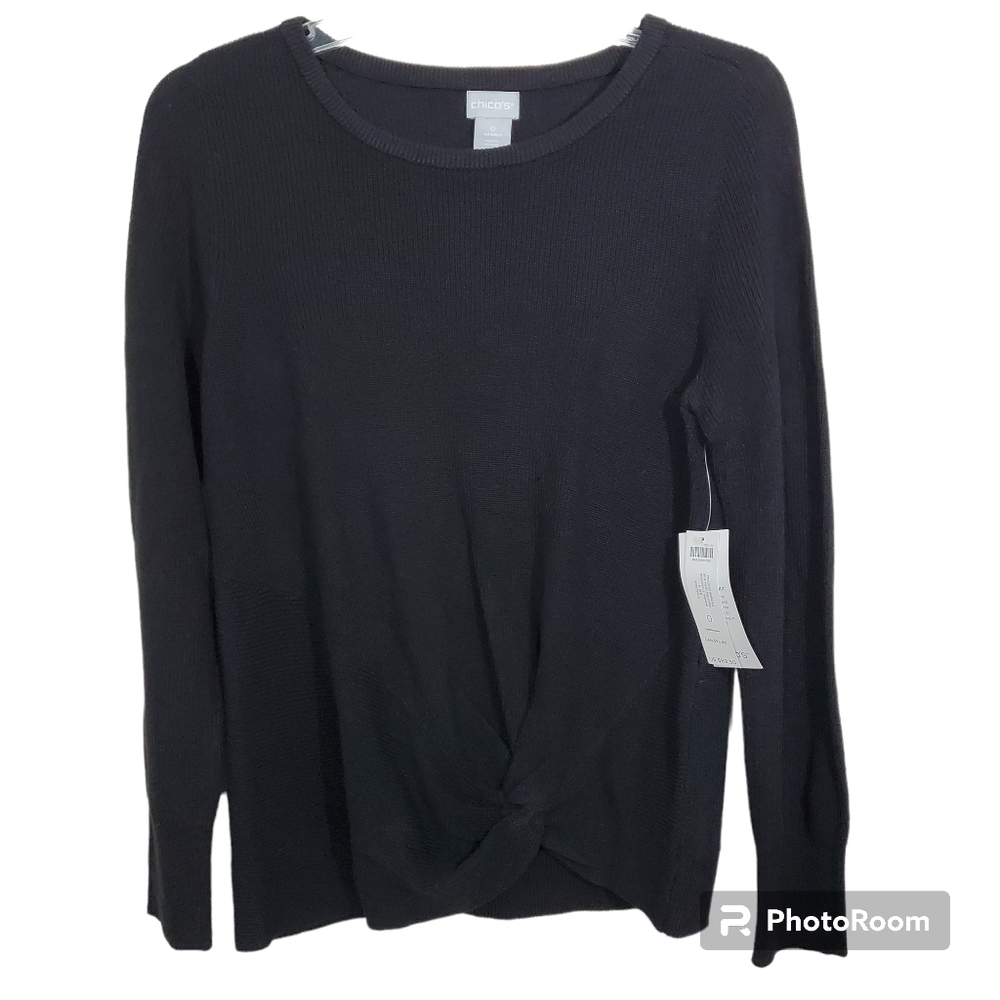 NWT Chico's Pullover Side Twist Knit Lightweight Knit Sweater Top Black Small